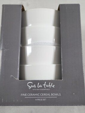 SUR LA TABLE Cereal Dessert Bowls 5.5 in White Fine Ceramic Set Of 4 NEW in Box
